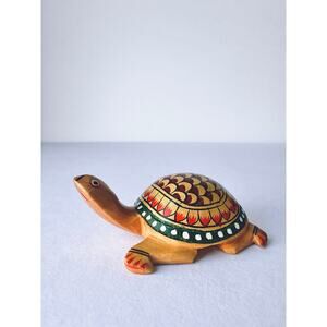 Hand Carved Wood Turtle Painted Folk Art Mini Decor 2.5”